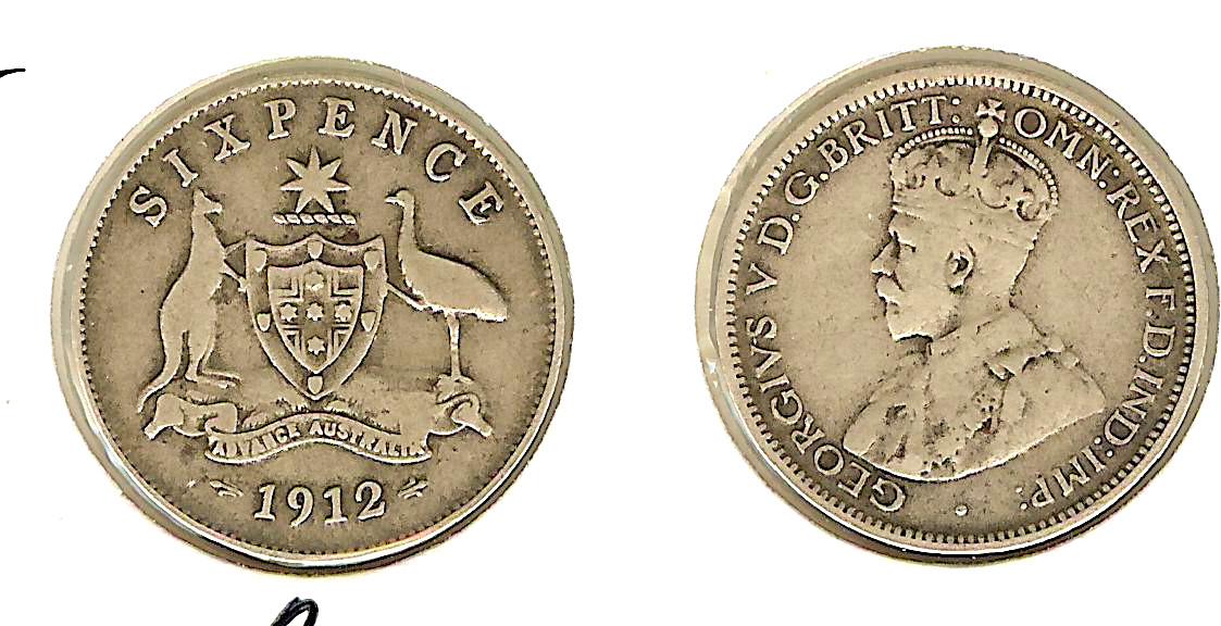 Australian 6 pence 1912 F